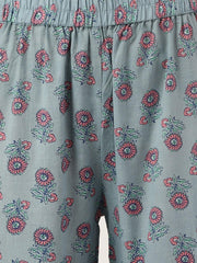 Eshani Turquoise Blue Cotton Sleeves less Anarkali Sharara set with Dupatta - Eshani world