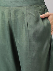 Eshani Green Burn out Velvat Kurta Haram Pant with Organza Dupatta - Eshani world