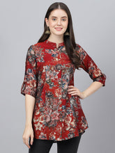 Eshani Maroon Floral Printed Modal A-Line Shirts Style Top - Eshani world