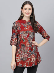 Eshani Maroon Floral Printed Modal A-Line Shirts Style Top - Eshani world