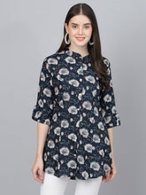 Eshani Blue Floral printed Rayon A-line Shirts Style Top - Eshani world
