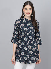 Eshani Blue Floral printed Rayon A-line Shirts Style Top - Eshani world