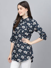 Eshani Blue Floral printed Rayon A-line Shirts Style Top - Eshani world
