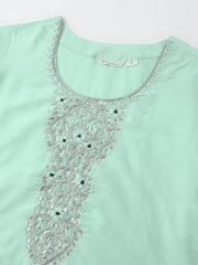 Eshani Sea Green Embroidered Chanderi Kurta, Trouser With Dupatta