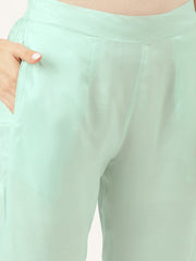 Eshani Sea Green Embroidered Chanderi Kurta, Trouser With Dupatta