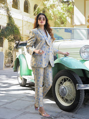 ESHANI Golden Brocade Printed Coat with Pant