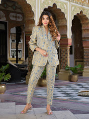 ESHANI Golden Brocade Printed Coat with Pant