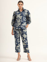 ESHANI Navy Floral Print Pure Cotton Straight Co-ord Set