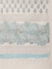 Eshani Sky Blue Hand Block Floral Print Cotton Kurta, Trouser With Dupatta