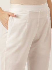 Eshani Off White Shree Ram Buta Cotton Layered Anarkali Kurta, Trouser With Dupatta