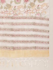 Eshani White Handblock Floral Printed Cotton Anarkali Kurta Set with Kota Doria Dupatta