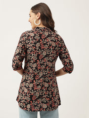 Eshani Black Floral Printed Rayon Shirt Style Top
