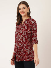 Eshani Maroon Floral Print Rayon Regular Top