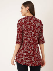 Eshani Maroon Floral Print Rayon Regular Top