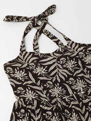 Eshani Black Floral Printed Cotton Ethnic Dress for Women