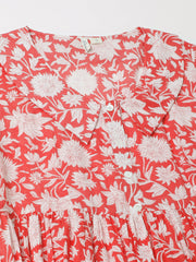 Eshani Pink Floral Printed Cotton Ethnic Dress for Women