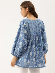 Eshani Blue Printed Cotton Peplum top