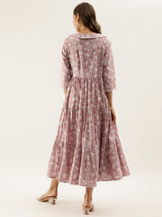 Eshani Lavender Floral Printed Cotton Ethnic Dress for Women