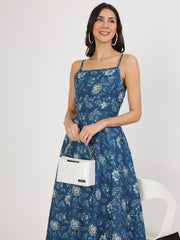 Eshani Indigo Blue Cotton Long Dress for Women