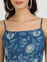Eshani Indigo Blue Cotton Long Dress for Women