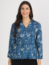 Eshani Indigo Blue Cotton Shirt Style Top