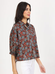Eshani Black Floral Printed Cotton Tops