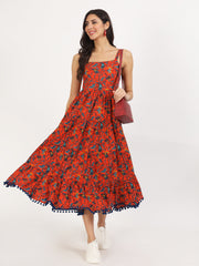 Eshani Red Floral Printed Cotton Dress