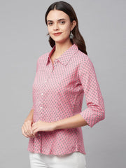 Eshani Baby Pink Block Printed Casual Women Shirts - Eshani world