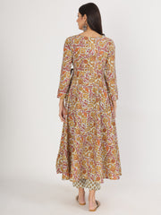 Eshani Green Floral Print Cotton Angrakha Kurta Pants set