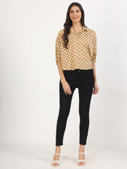 Eshani Beige Floral Printed Cotton Tops