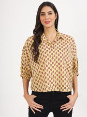 Eshani Beige Floral Printed Cotton Tops