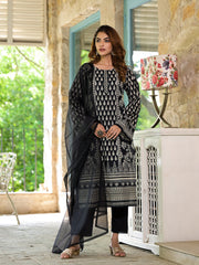 Eshani Black Cotton Straight Fit Knee Long Kurta Set for Women