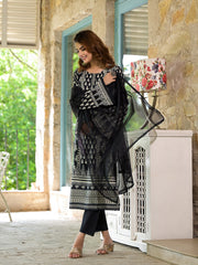 Eshani Black Cotton Straight Fit Knee Long Kurta Set for Women