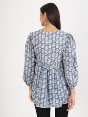 Eshani Grey White Floral Printed Cotton Top