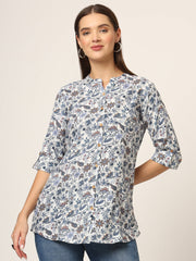 ESHANI Blue Printed Rayon Fabric Shirt Style Top