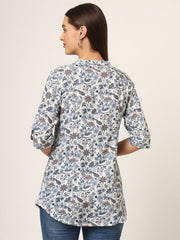 ESHANI Blue Printed Rayon Fabric Shirt Style Top