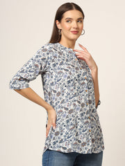 ESHANI Blue Printed Rayon Fabric Shirt Style Top