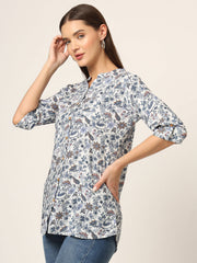 ESHANI Blue Printed Rayon Fabric Shirt Style Top