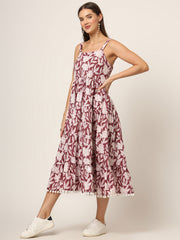 ESHANI Burgundy Printed Cotton Fabric Fit & Flare Dress