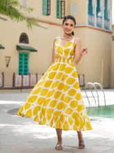 Eshani Yellow Printed Pure Cotton Fit & Flare Dress