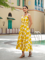 Eshani Yellow Printed Pure Cotton Fit & Flare Dress