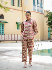 ESHANI Red Floral Print Pure Cotton Straight Co-ord Set