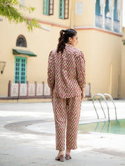 ESHANI Red Floral Print Pure Cotton Straight Co-ord Set