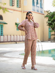 ESHANI Red Floral Print Pure Cotton Straight Co-ord Set