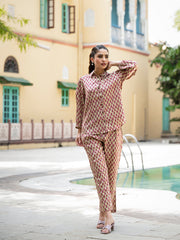 ESHANI Red Floral Print Pure Cotton Straight Co-ord Set