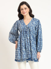 ESHANI Blue Cotton V-Neck Top