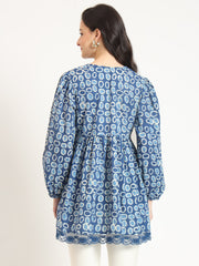 ESHANI Blue Cotton V-Neck Top