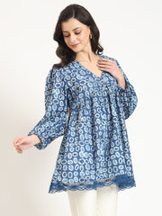 ESHANI Blue Cotton V-Neck Top