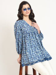 ESHANI Blue Cotton V-Neck Top