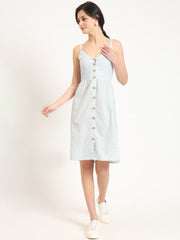 ESHANI Blue Ethnic Motif Shoulder Strip Dress